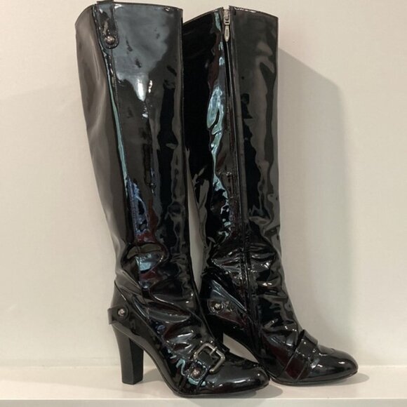 BURBERRY Patent Leather Buckle Heel Black Glossy Boots Size 6/6.5 - Picture 7 of 17